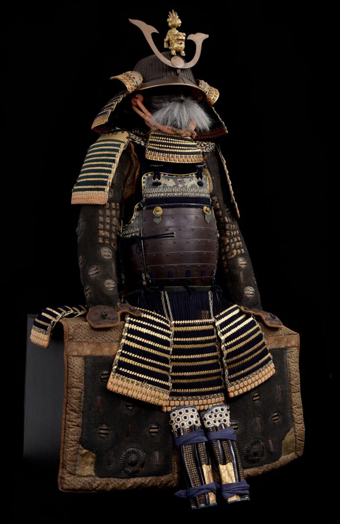 Maeda clan Saotome samurai armour with russet-iron cuirass and gold decoration